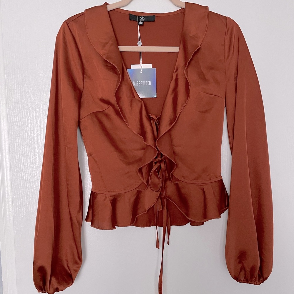 Rust Balloon Sleeve Blouse